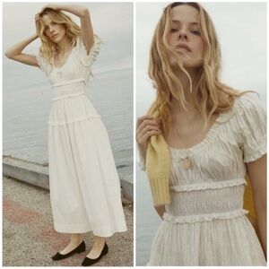 Doen Leanne Shirred Midi Dress White